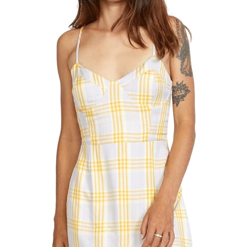 RVCA Yellow and White Plaid Dress